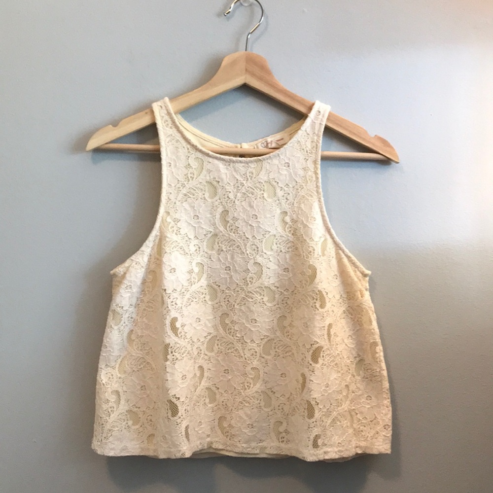 UO Love Blossom cream lace crop top